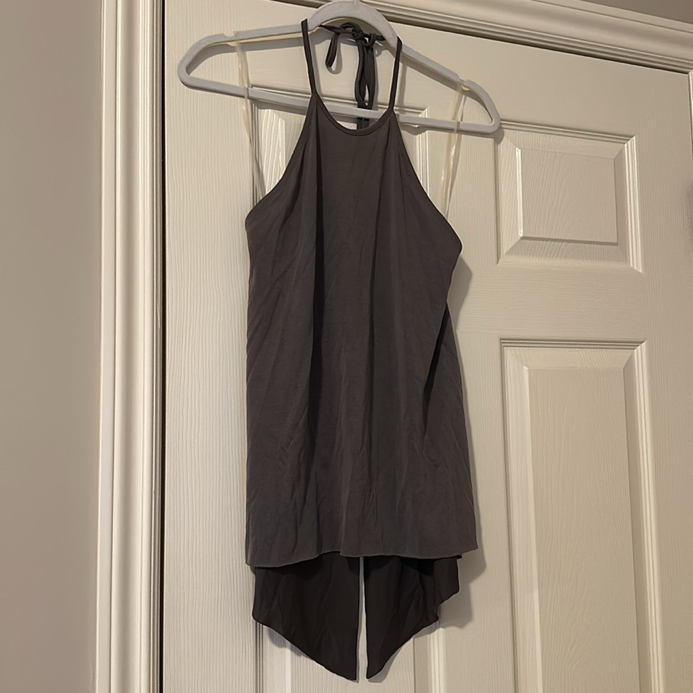 The Boutique Miami Dark Grey Halter Top Open Back Flowy Tank Top Size Small
